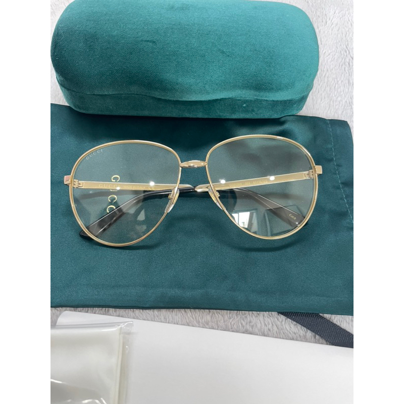 แท้ New G**ci GG Eyeware teardrop aviator metal glasses GG0138S 003 แว่น กรอบแว่น สีทอง signature