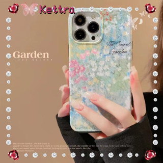 💜Kettra💜ป้องกันการหล่น ขอบเต็ม iPhone 11 14 pro max สีสัน เล็กและสด ภาพวาดสีน้ำมันรูปดอกไม้ case for iPhone 12 13