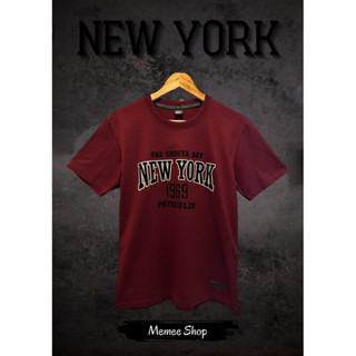 Newyork เสื้อยืดคอตตอนUSA (สกรีนกำมะหยี่พรีเมี่ยม)