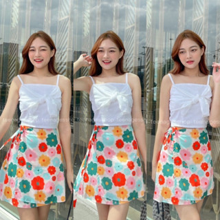 Judy Skirt🌷กระโปรงสั้นผูกเอว มีซับใน ลายดอกไม้ ฟรีไซส์