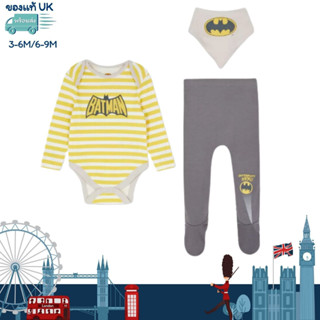 (พร้อมส่ง 3-9M) เซ็ทบอดี้สูท แบทแมน (3ชิ้น) กางเกงขายาว บิบ Batman bodysuit ของแท้UK