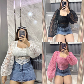 ❤️❤️พร้อมส่ง✅✅เสื้อลูกไม้ ดาวิ Plussize