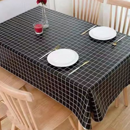 ผ้าปูโต๊ะ PVC หนา คุณภาพสูง กันน้ำกันน้ำมัน ทนใช้ทนทาน แบบลายสก๊อตขาวดำ ผ้าปูโต๊ะมินิมอล