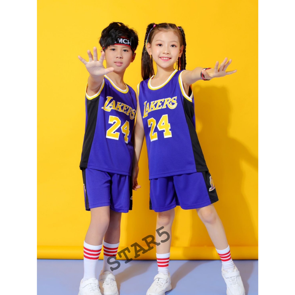 STAR5 ชุดกีฬาเด็กเสื้อบาสเก็ตบอลเด็ก อายุ 2-12 ปี ลายทีมLAเลเกอส์ พร้อมชื่อ+เบอร์ No'24 สุดฮิตงานคุณภาพดี สวยสดใสน่ารัก