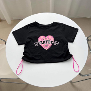 เสื้อครอป รูดข้าง ลาย Heartbeat