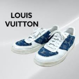 LOUIS VUITTON Calfskin Monogram                                Denim Rivoli White Sneakers 6.5uk 41/26.5cm.