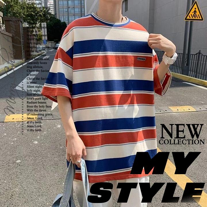 SUNDAY2020 เสื้อยืดคอกลม เสื้อยืดโอเว่อร์ไซส์ ลายทาง ผ้านิ่มใส่สบายไม่ ลือก4สี ใส่เที่ยวหรือใส่อยู่บ้านชิวๆก็ดูดี