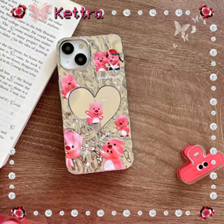 💜Kettra💜ป้องกันการหล่น ขอบเต็ม iPhone 11 14 pro max ริ้วรอย สีเงิน รูปหัวใจ พื้นผิวกระจก การ์ตูน case for iPhone 12 13