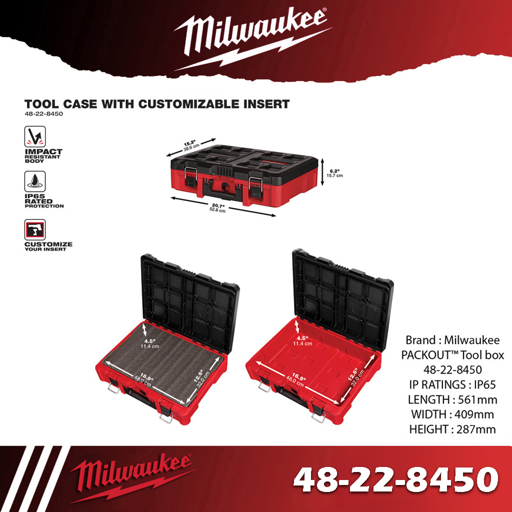 Milwaukee Packout 48-22-8450 กล่องใส่เครื่องมือDIY (พร้อมโฟม)