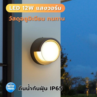 โคมไฟภายนอก Outdoor Lighting โคมไฟติดผนังภายนอก ทรงกลม LED 12W แสงวอร์ม 3000K กันน้ำกันฝุ่นIP65 รุ่น WL-A094-BK