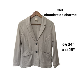 Clef เสื้อเบรเซอร์ แจ็คเก็ต ผ้า cotton เจอร์ซี่ สีครีม ใส่สวยมาก อก 34