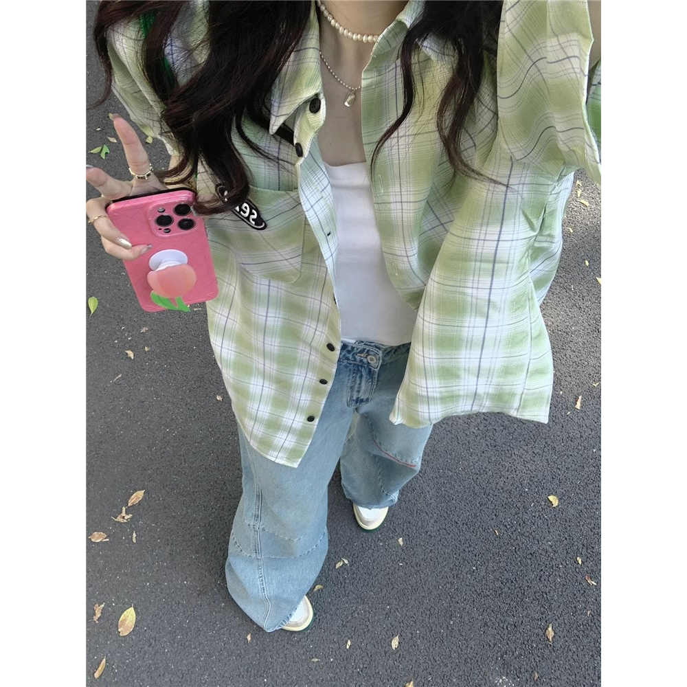 COD PBB2998 เสื้อเชิ้ตคอปกแขนยาวลายสก๊อตกระดุมหน้าผู้หญิง oversize เสื้อแฟชั่นสตรีทสไตล์เกาหลีย้อนยุค แมชง่ายกับทุกลุค