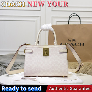 พร้อมส่ง🌟แท้ 💯%Coach โลโก้คลาสสิค HUTTON CARRYALL กระเป๋าถือ กระเป๋าสะพายผู้หญิง 933-B4R7B