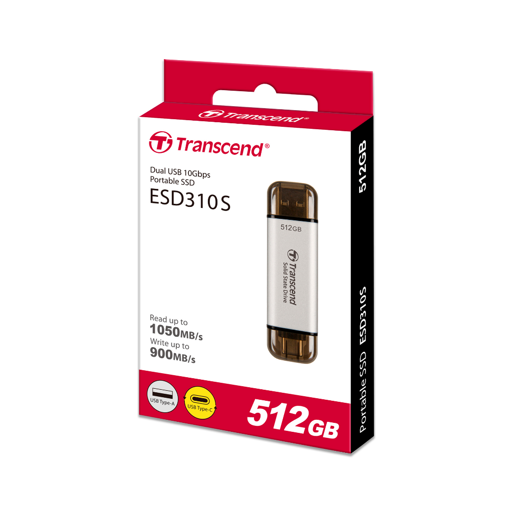 Transcend External SSD smallest 512GB:ESD310S:Type-A and Type-C connectors : รับประกัน 5ปี - มีใบกำกับภาษี-TS512GESD310S