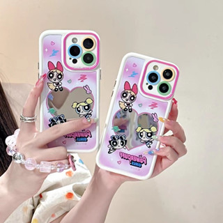 💕พร้อมส่ง💕iPhone 14 13 12 11 Pro Max เคส for เคสไอโฟน11 บางเบาพกพาง่าย น่ารัก การ์ตูน กระจกเงา แฟชั่น powerpuff Case