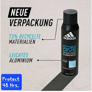 adidas Deodorant Bofy Spray ICE DIVE COOL &amp; AQUATIC PROTECT 48 HRS 150 Ml.อดิดาส ดีโอ บอดี้ สเปรย์ ปกป้องยาวนาน 48 ชม.