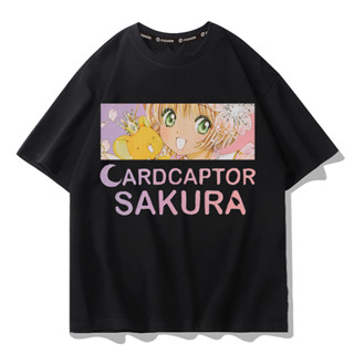 อนิเมะ Card Captor Sakura เสื้อยืดแขนสั้นผ้าฝ้ายพิมพ์ลายแฟชั่นสาวยอดนิยม