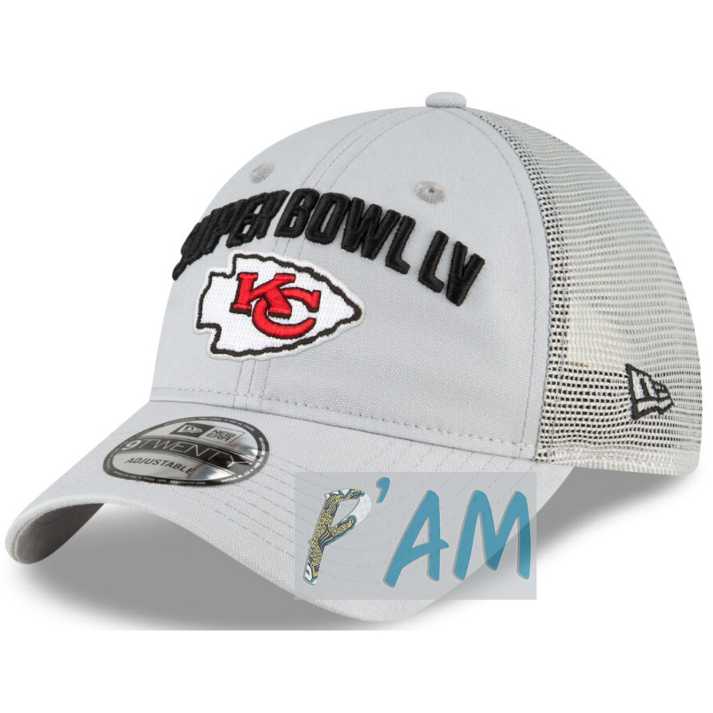 หมวกใหม่ แท้  Men's New Era Gray Kansas City Chiefs Super Bowl LV Bound Trucker 9TWENTY Snapback Adj