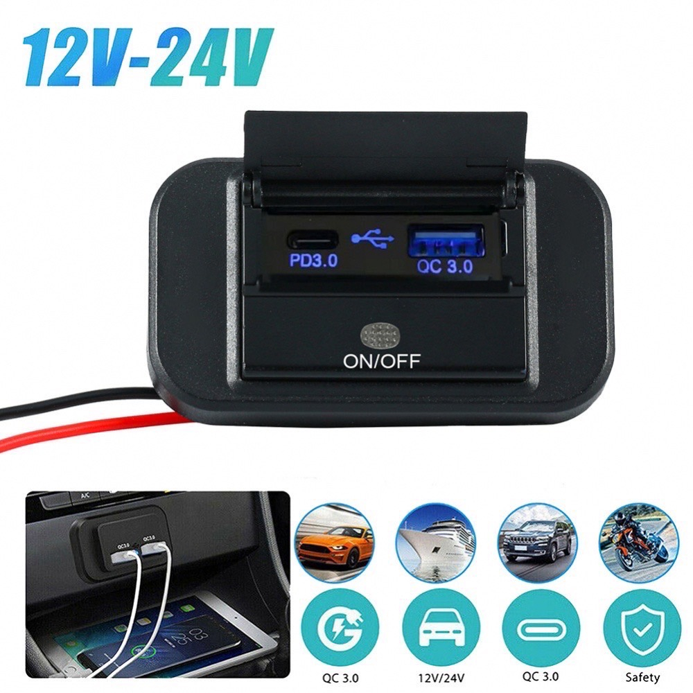 ที่ชาร์จแบตในรถยนต์ Car Charger USB/Type C รองรับการชาร์จไว 2 พอร์ต (USB พับ Type C)
