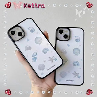 💜Kettra💜เล็กและสด สีขาว เปลือก เรียบง่าย หวานสวย iPhone 11 14 pro max ป้องกันการหล่น ขอบเต็ม ขอบดำ case for iPhone 12 13