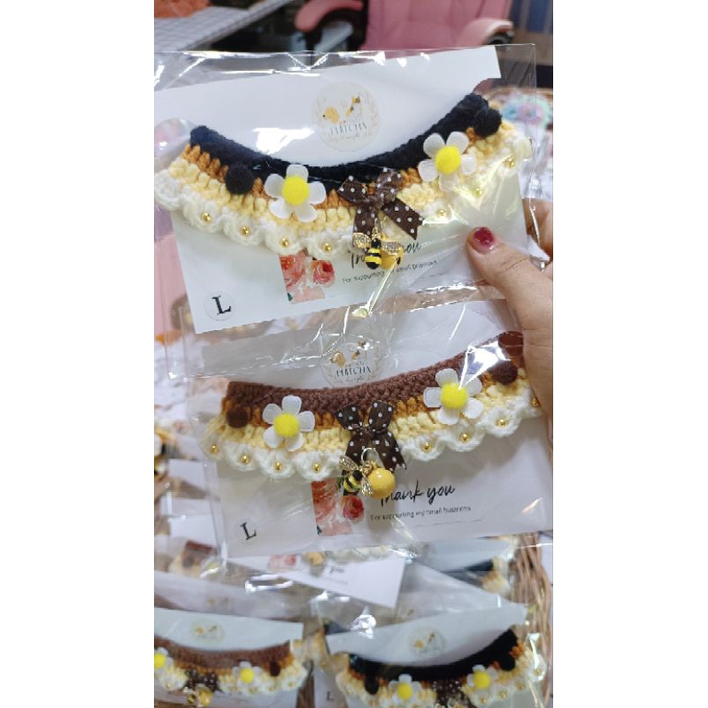 B01 รุ่นLittle bee ปลอกคอแมว ปลอกคอแฮนด์เมด ปลอกคอถัก ปลอกคอสัตว์เลี้ยง