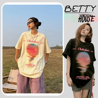 Betty House🎀เสื้อยืดหลวม🍒oversizeเสื้อยืดพิมพ์ลายผู้หญิงสีดำ🌟พร้อมส่ง 💥พร้อมส่งจากกทม มาถึงใน 3-5 วัน