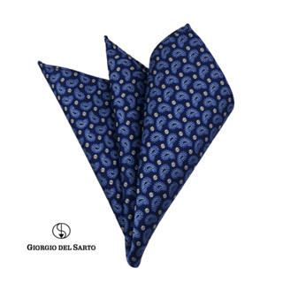 GIORGIO DEL SARTO Silk Navy Blue Pocket Square ผ้าเสียบสูทสี กรม น้ำเงินไหม 100%Silk