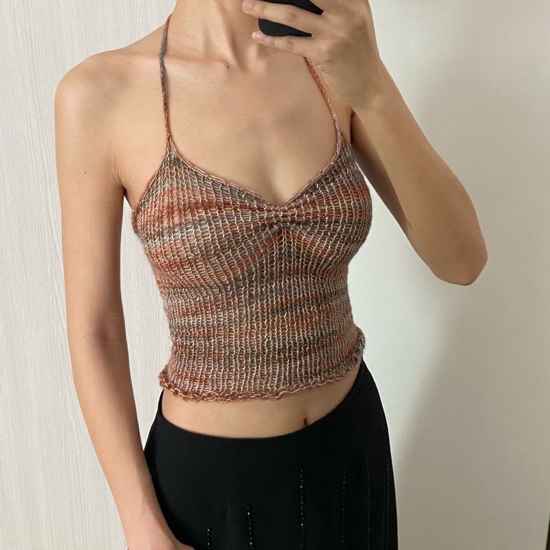 (พร้อมส่ง) Hopejarstore - New Wool Knit Top (สายเดี่ยวไหมพรม)