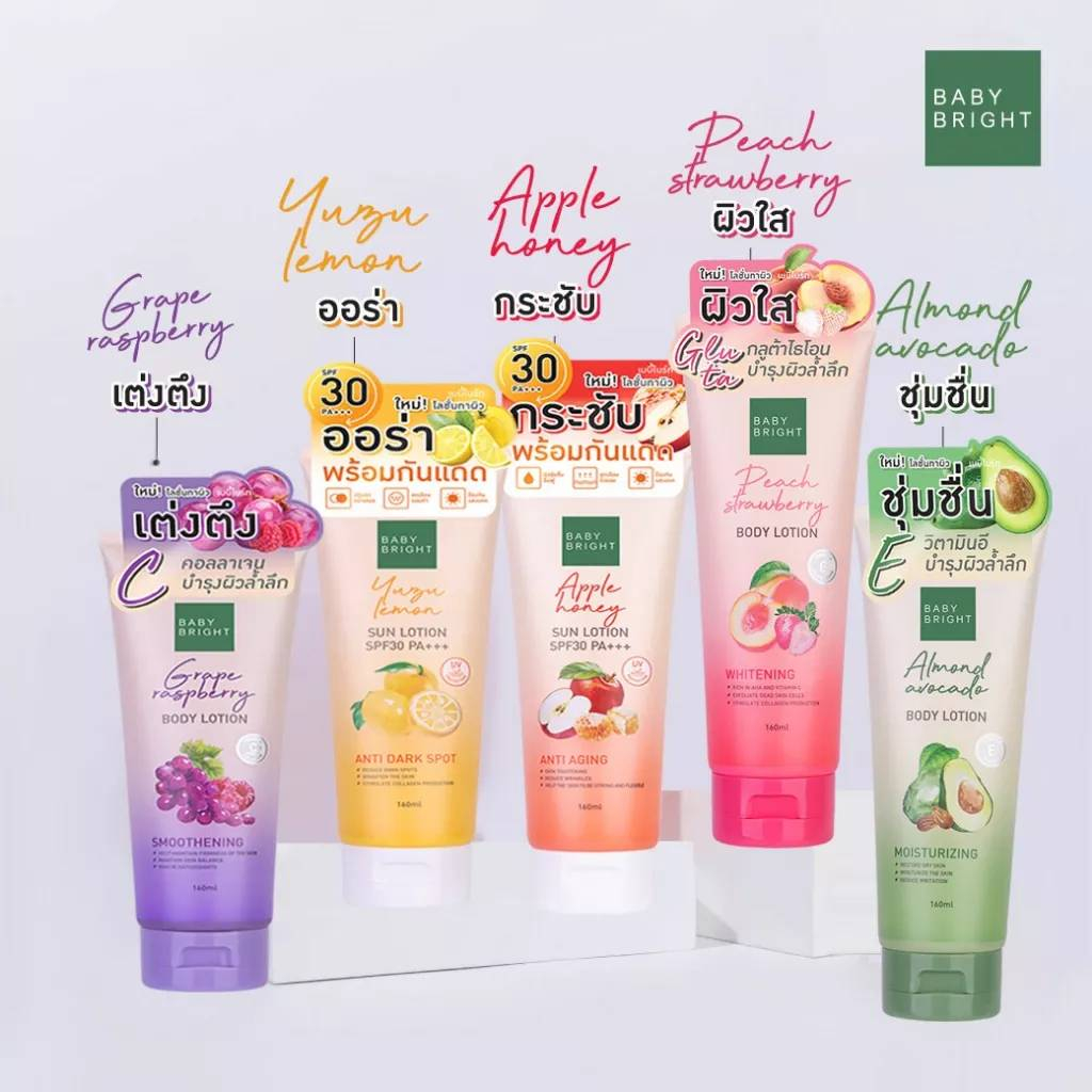 โลชั่นบำรุงผิวกาย และโลชั่นกันแดด UVA/UVB ผิวหอม กระชับ กระจ่างใส มี 5สูตรให้เลือก