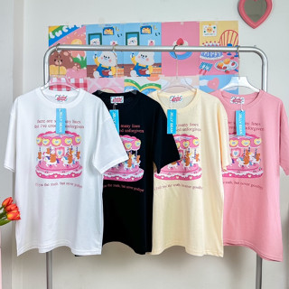 เสื้อยืดโอเวอร์ไซส์ หมี ม้าหมุน อก 44-46" ยาว 28" สกรีน DFT ผ้า cotton100% ป้าย Jelly Bean