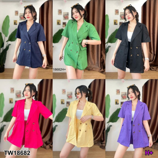 J18682 Set 2 ชิ้น เสื้อแขนสั้น ปกสูท + กางเกงขาสั้น Set 2 pieces: short sleeve shirt, suit collar + shorts