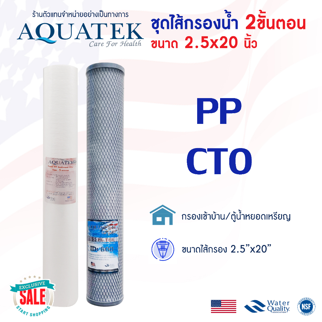 ชุดไส้กรองน้ำ 20 นิ้ว 2 3 ขั้นตอน Aquatek USA PP CTO Carbon Resin ตู้น้ำ เครื่องกรองน้ำ ไส้กรองน้ำ ตู้น้ำดื่มหยอดเหรียญ