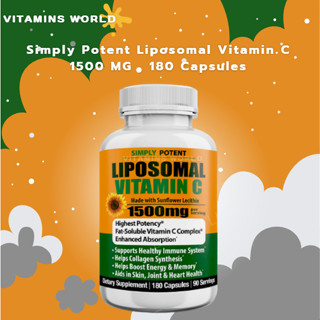 วิตามินซีไลโปโซมอล ช่วยบำรุงผิวใส ต้านอนุมูลอิสระ !!!! Simply Potent Liposomal Vitamin C 1500 MG , 180 Capsules (V.678)