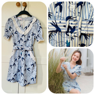 jumpsuit ลายนก size s พร้อมเข็มขัด