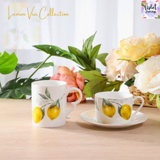 Violet Flamingo แก้วกาแฟลายเลมอนพร้อมจานรอง แก้วชาพร้อมจานรอง Lemon Vivi Tea Cup Set