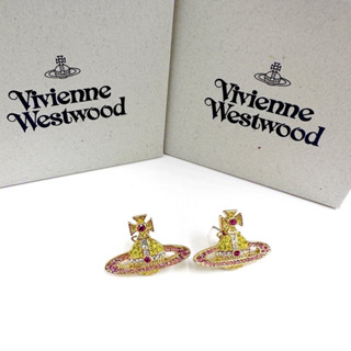 Vivienne Westwood earrings kika วิ้งมาก สวย ออกงาน วิเวียน ต่างหู น่ารักมาก ของแท้ สีทอง เหลือง ของขวัญ ผู้หญิง