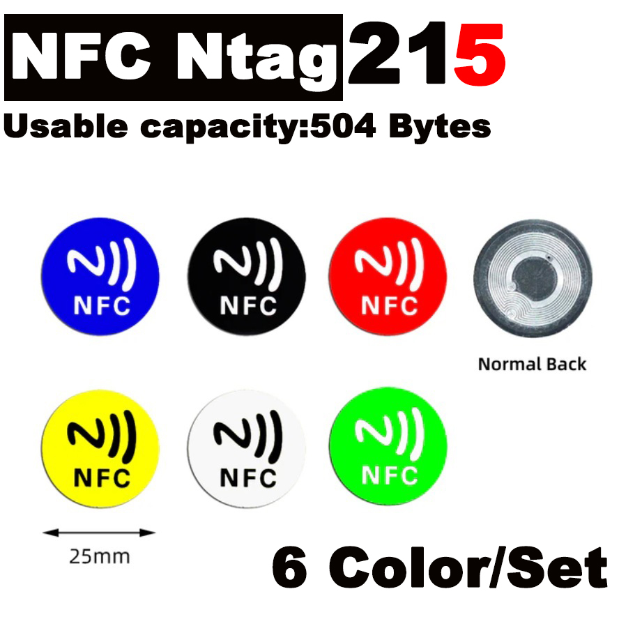 6PCs NFC Ntag215 TAG Sticker Ntag 215 13.56MHz Universal Label RFID Token Patrol Ultralight