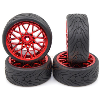 Yeah racing SPEC T LS WHEEL OFFSET 3 RED W/TIRE 4PCS FOR 1/10 TOURING WL-0108