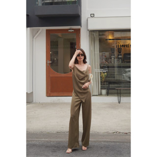 colourblockmatter - 2315 Silk Satin Camisole Cowl Neck Top + High Waist Pants