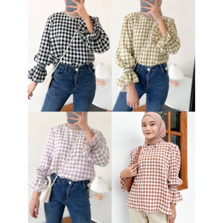 เสื้อลายสก๊อต แขนระบาย 💥พร้อมส่ง