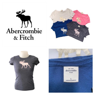 Abercrombie &amp; Fitch เสื้อยืด คอกลม แขนสั้น สกรีนกวาง เด็กผู้หญิง ผู้ใหญ่ใส่ได้🫎