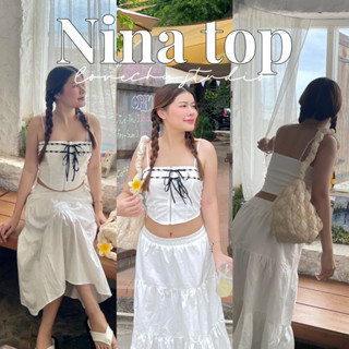 nina top เสื้อสายเดี่ยวแต่งริ้บบิ้น สายปรับได้ มีฟองน้ำในตัว