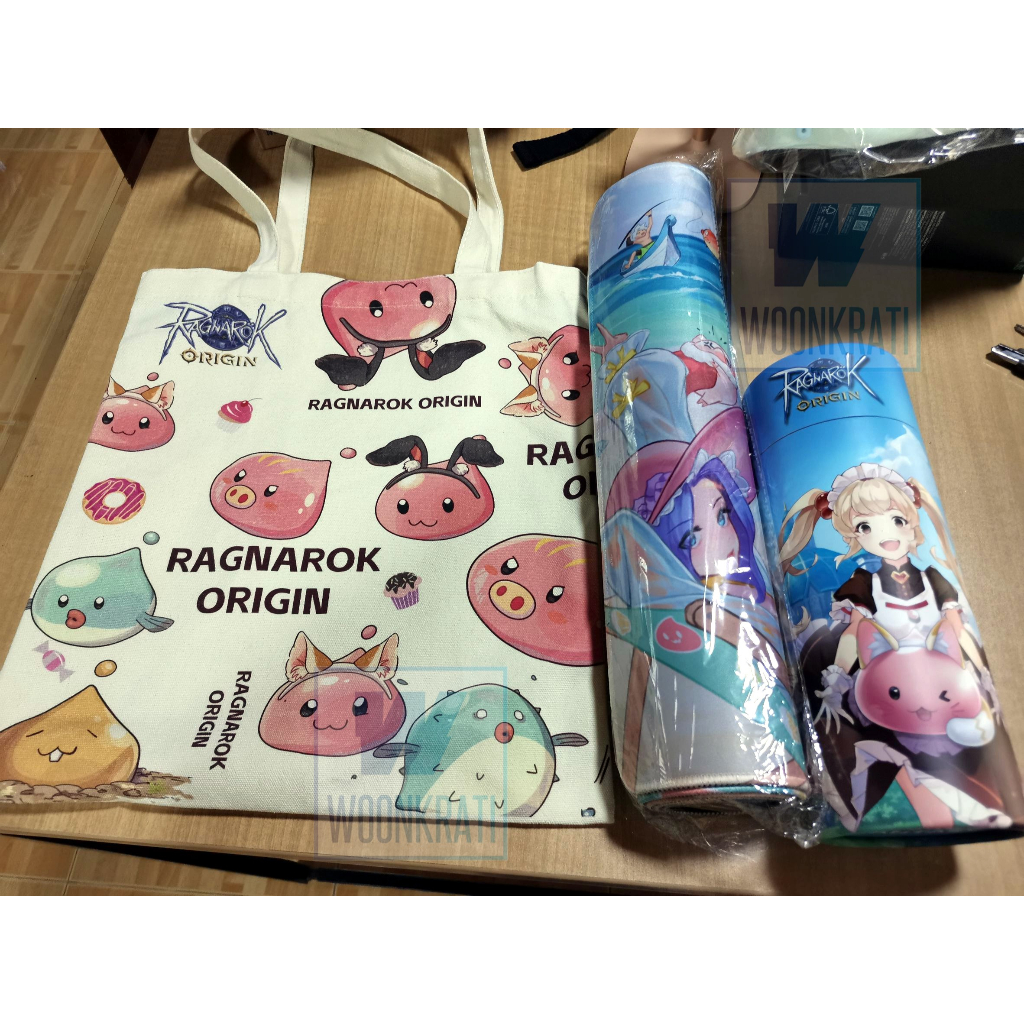 ของสะสม RAGNAROK ORIGIN กระเป๋าถุงผ้าลายporing แผ่นรองเม้าส์ใหญ่ เสื้อสีดำไซด์XL ลายPoring-poop พร้อ