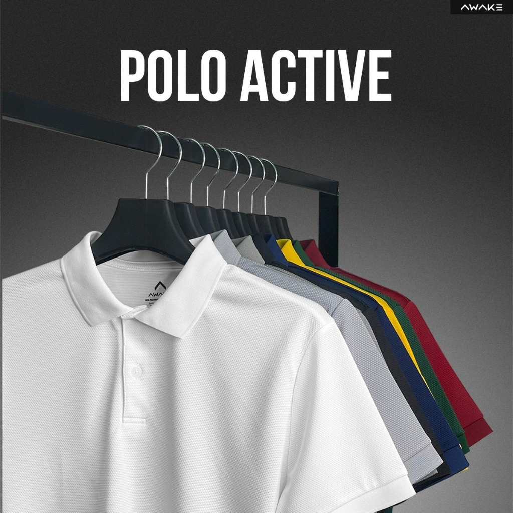 AWAKE เสื้อคอปกโปโล สีพื้น POLO ACTIVE เสื้อโปโลผู้ชาย ผ้าไมโคร ระบายอากาศ แห้งไว เหมาะกับออกกำลังกายและทำงาน