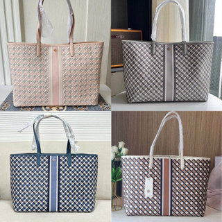 🎀 (สด-ผ่อน) กระเป๋า tote  สีเทา น้ำตาล  89762 TORYBURCH Geo Logo Tote