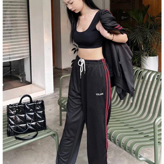 **Mix** กางเกงขายาว Ceลิน TRACKSUIT PANTS IN DOUBLE FACE JERSEY BLACK / RED ใส่ได้ชาย หญิง สินค้าใหม่ ของแท้