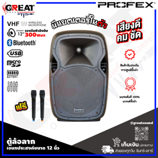 PROFEX AE-112WUB ตู้ลำโพงมีแอมป์แบบล้อลากขนาด 12 นิ้ว กำลังขับ 300 วัตต์ มี USB,SD CARD,FM,BLUETOOTH บันทึกเสียงได้