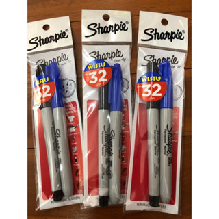 ปากกา ยี่ห้อ ชาร์บี้ sharpie ชนิดเขียนติดทนถาวร ดำ&amp;น้ำเงิน( 1 แพ็ค มี 2 ชิ้น) เขียนได้บนทุกพื้นผิว.แก้ว/พลาสติก/ไม้/เสื้