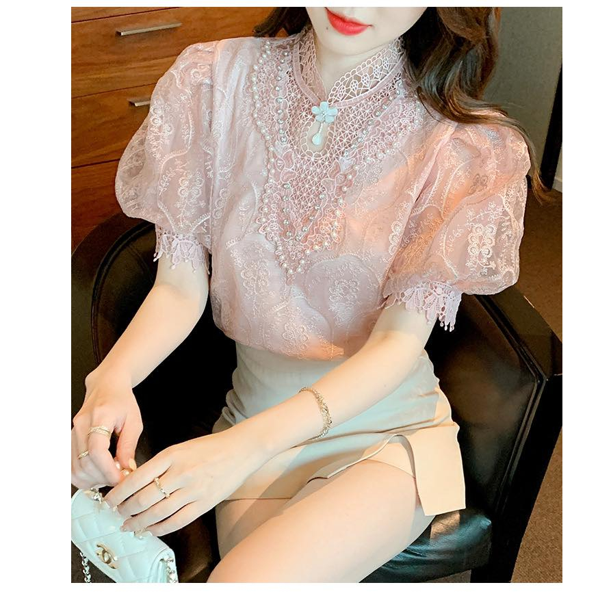 เสื้อลูกไม้แขนสั้นงานสวยคมพรีเมี่ยม มีซับทั้งตัว (รหัสb423) - รูปที่ 3