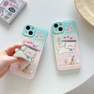 เคสลายน้องหมากระต่ายเขียวชมพู + griptok น้องหมาใส่หมวก เคสไอโฟน พร้อมส่ง เคสสำหรับ IPHONE CASE 11-14PROMAX